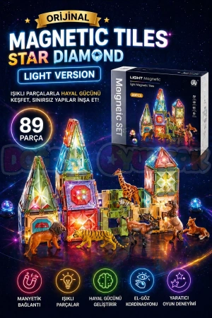 Orijinal Magnetic Tiles Star Diamond Light Version 89 Parça Işıklı Manyetik Lego - Mıknatıslı Lego Ledli Magnetic Işıklı Magnet
