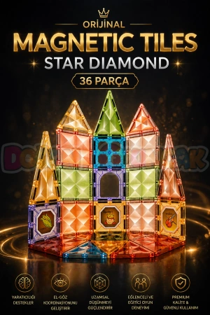 Orijinal Magnetic Tiles Star Diamond 36 Parça Manyetik Lego - Magnetic Magical Magnet - Mıknatıslı Lego