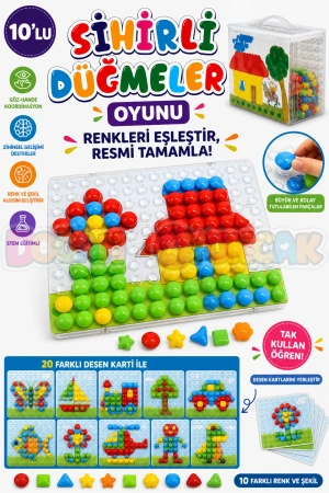 10lu Sihirli Düğmeler Oyunu - Oyuncak Sihir Düğmeler - Renkleri Yerine Yerleştirme Oyunu Resim Oyunu