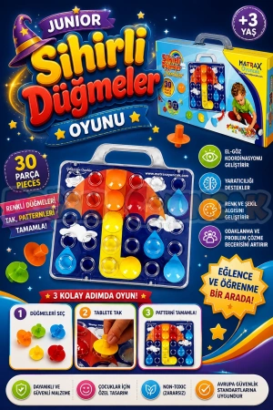 Junior Sihirli Düğmeler Oyunu - Oyuncak Sihir Düğmeler - Renkleri Yerine Yerleştirme Oyunu Resim Oyunu
