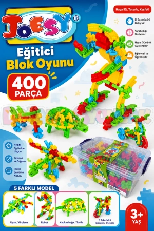 Joesy Eğitici Blok Oyunu 400 Parça - Oyuncak Lego Seti - Birbirine Geçmeli STEM Lego Seti - Eğitici Oyuncak