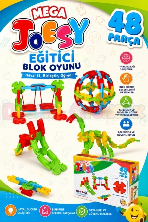 Mega Joesy Eğitici Blok Oyunu 48 Parça - Oyuncak Lego Seti - Birbirine Geçmeli STEM Lego Seti - Eğitici Oyuncak