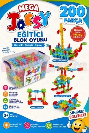 Mega Joesy Eğitici Blok Oyunu 200 Parça - Oyuncak Lego Seti - Birbirine Geçmeli STEM Lego Seti - Eğitici Oyuncak