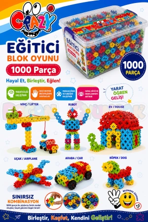 Crazy Eğitici Blok Oyunu 1000 Parça - Oyuncak Lego Seti - Birbirine Geçmeli STEM Lego Seti - Eğitici Oyuncak