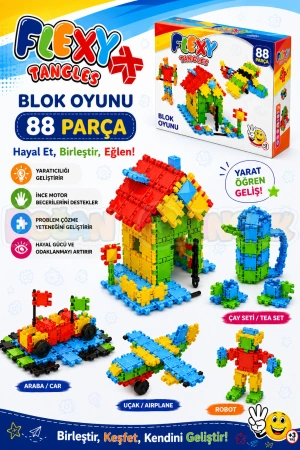 Flexy Tangles Blok Oyunu 88 Parça - Oyuncak Lego Seti - Birbirine Geçmeli STEM Lego Seti - Eğitici Oyuncak