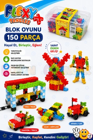 Flexy Tangles Blok Oyunu 150 Parça - Oyuncak Lego Seti - Birbirine Geçmeli STEM Lego Seti - Eğitici Oyuncak