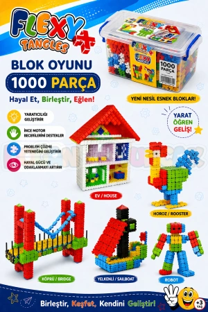 Flexy Tangles Blok Oyunu 1000 Parça - Oyuncak Lego Seti - Birbirine Geçmeli STEM Lego Seti - Eğitici Oyuncak