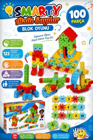 Smarty - Akıllı Sayılar Blok Oyunu 100 Parça - Oyuncak Lego Seti - Birbirine Geçmeli STEM Lego Seti - Eğitici Oyuncak