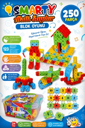 Smarty - Akıllı Sayılar Blok Oyunu 250 Parça - Oyuncak Lego Seti - Birbirine Geçmeli STEM Lego Seti - Eğitici Oyuncak