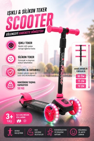 Cool Wheels Pembe Twist Işıklı 3 Tekerlekli Scooter - Işıklı Scooter - CoolWheels Scooter - Çocuk Scooter - İttir Git