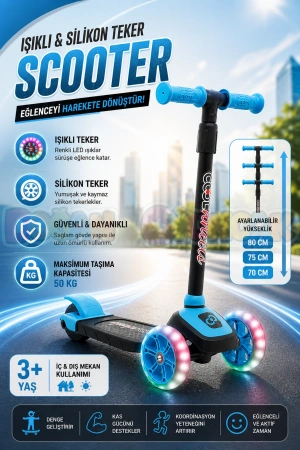 Cool Wheels Mavi Twist Işıklı 3 Tekerlekli Scooter - Işıklı Scooter - CoolWheels Scooter - Çocuk Scooter - İttir Git