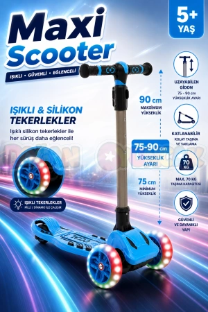 Cool Wheels Mavi Maxi Işıklı 3 Tekerlekli Katlanabilir Scooter - CoolWheels Scooter - Çocuk Scooter
