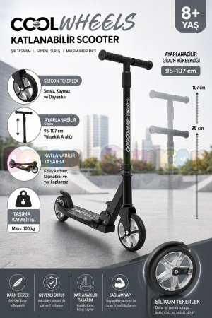 Cool Wheels 8+ Yaş Gri 2 Tekerlekli Katlanabilir Scooter - CoolWheels Scooter - Çocuk Scooter