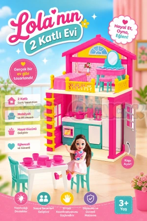 Lolanın 2 Katlı Evi - Ev Oyuncak - Lolanın 2 Katlı Ev Seti - Barbie Ev Seti