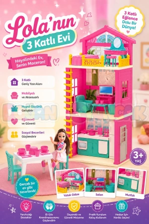 Lolanın 3 Katlı Evi - Ev Oyuncak - Lolanın 3 Katlı Ev Seti - Barbie Ev Seti