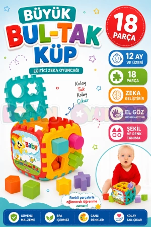 Büyük Bul-Tak Küp - Bultak Lego - Bebek Oyuncağı - Şekil Takmaca