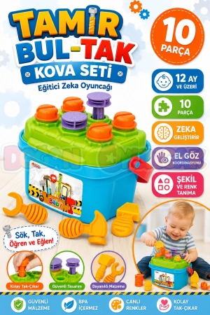 Tamir Bul-Tak Kova Seti - Bultak Lego - Bebek Oyuncağı - Şekil Takmaca