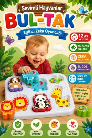 Sevimli Hayvanlar Bul-Tak - Bultak Lego - Bebek Oyuncağı - Şekil Takmaca