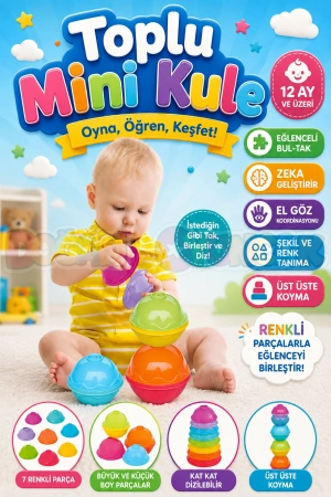 Toplu Mini Kule - Üst Üste Dizmece - Bebek Oyuncağı - Kule Oyunu