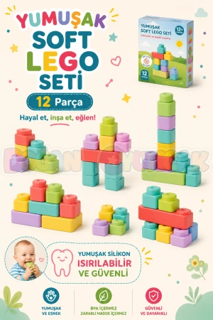 Yumuşak Soft Lego Seti 12 Parça - Büyük Yumuşak Bloklar - Büyük Soft Lego Oyuncakları - Yumuşak Lego - Soft Lego