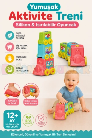 Yumuşak Aktivite Treni - Bebek Oyuncakları - Üst Üste Dizme Eğitici Oyuncak - Soft Lego Tren Oyuncakları