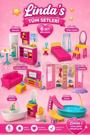 Lindanın Tüm Setleri - Ev Setleri - Barbie Ev Seti - Tatil Evi - Ev Eşyaları - Evcilik Seti - Linda Setleri