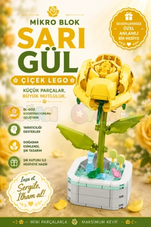 Mikro Blok Sarı Gül Çiçek Lego - Lego Setleri Mini Lego - Çiçek Lego - Blossom Çiçek Lego