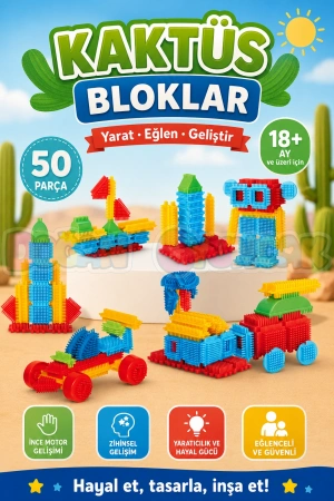 Kaktüs Bloklar (50 Parça) - Kaktüs Oyuncak - Lego Seti - Kaktüs Lego - Taraklı Lego Eğitici Lego Seti