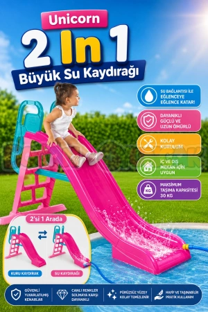 Dolu Unicorn 2 In 1 Büyük Su Kaydırağı - Çocuk Kaydırak - Çocuk Kaydırağı Büyük Kaydırak