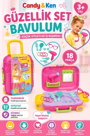 Candy & Ken Güzellik Set Bavulum - Güzellik Setleri - Kuaför Oyuncak Seti - Makyaj Seti