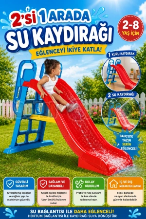 Dolu 2 İn 1 Büyük Su Kaydırağı - Çocuk Kaydırak - Çocuk Kaydırağı Büyük Kaydırak