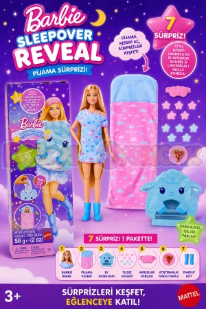 Barbie Sleepover Reveal - Mavi Pijamalı JMR88 - Barbie Oyuncak Barbie Bebek