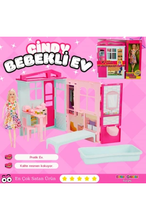 Cindy House Bebekli Oyun Evi - Ev Oyuncak - Lolanın Düşler Ev Seti - Barbie Ev Seti - Oyuncak Ev