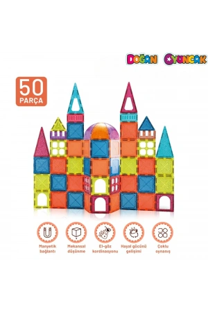 Orijinal Magnetic Tiles 50 Parça Manyetik Lego - Magnetic Magical Magnet - Mıknatıslı Lego