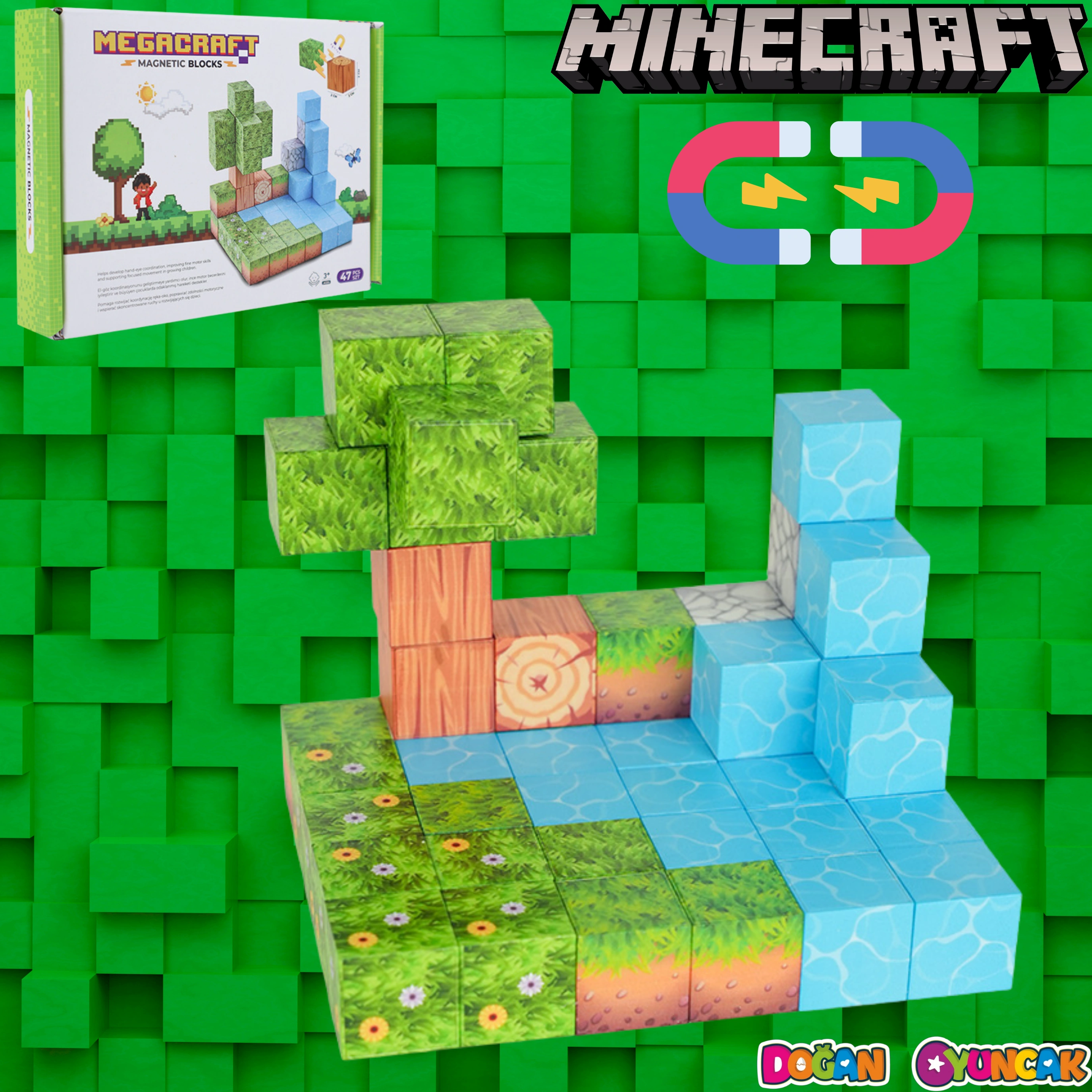 Minecraft Orman Temalı 47 Parça Manyetik Lego Minecraft Manyetik