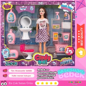 Cindy Doll Lavabo ve Temizlik Seti - Oyuncak Lavabolu Bebek - Barbie Temizlik Seti - Aksesuarlı Lavabo Bebek Oyuncak