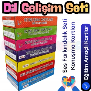 Dil Gelişim Kartları - Tüm Set - Uyaklı Sözcük Karları, Konuşma Kartları - Ses Kartları Otizim Kartları