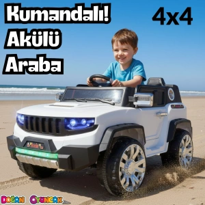 Fenomen Beyaz Uzaktan Kumandalı 4X4 12 Volt Çift Kişilik Akülü Araba - RC Jeep 4x4 Akülü Araba