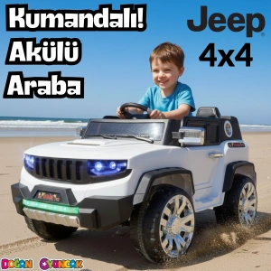 Fenomen Beyaz Uzaktan Kumandalı 4X4 12 Volt Çift Kişilik Akülü Araba - RC Jeep 4x4 Akülü Araba