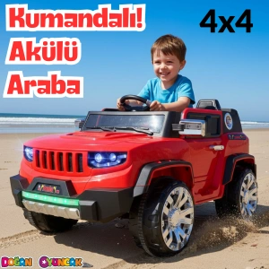 Fenomen Kırmızı Uzaktan Kumandalı 4X4 12 Volt Çift Kişilik Akülü Araba - RC Jeep 4x4 Akülü Araba