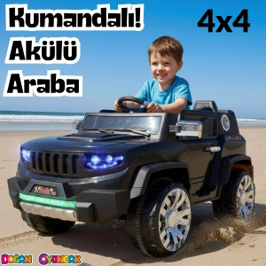Fenomen Siyah Uzaktan Kumandalı 4X4 12 Volt Çift Kişilik Akülü Araba - RC Jeep 4x4 Akülü Araba