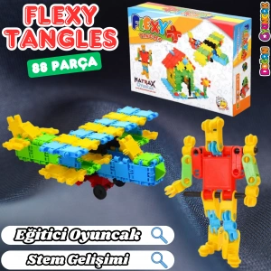 Flexy Tangles Blok Oyunu 88 Parça - Oyuncak Lego Seti - Birbirine Geçmeli STEM Lego Seti - Eğitici Oyuncak
