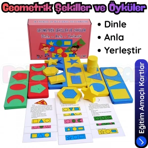 Geometrik Şekiller ve Öyküler - Şekilleri Tamamlama Oyunu - Konuşma Etkinliği Otizim Kartları
