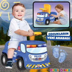 Go Hero Polis Arabası - Binmeli Araba İlk Arabam - Çocuk Arabası - İlk Adım Arabası - 4 Teker Araç