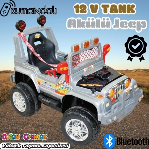 Kumandalı Mega Akülü Araba Gri - Kumandalı 12 Volt Tek Kişilik Akülü Araba Akülü JEEP - Mega Off Road Turbo Jeep