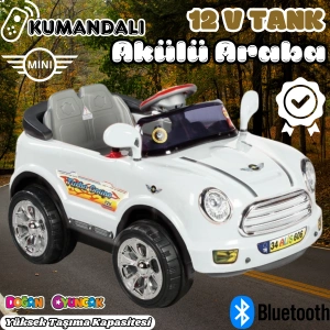 Kumandalı Mini Cooper Akülü Araba Beyaz - Kumandalı 12 Volt Tek Kişilik Akülü Araba Akülü JEEP - Turbo Coupe Akülü Araba