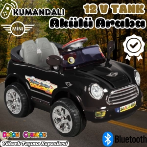 Kumandalı Mini Cooper Akülü Araba Siyah - Kumandalı 12 Volt Tek Kişilik Akülü Araba Akülü JEEP - Turbo Coupe Akülü Araba