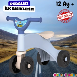 Minik Sürücü İlk Bisikletim Mavi - Binmeli İlk Bisiklet - Çocuk Motoru - İlk Adım Bisikleti 4 Teker Motosiklet