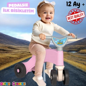 Minik Sürücü İlk Bisikletim Pembe - Binmeli İlk Bisiklet - Çocuk Motoru - İlk Adım Bisikleti 4 Teker Motosiklet