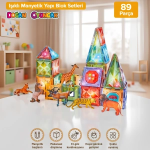 Orijinal Magnetic Tiles Star Diamond Light Version 89 Parça Işıklı Manyetik Lego - Mıknatıslı Lego Ledli Magnetic Işıklı Magnet